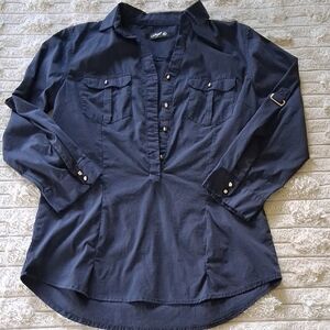 Fragil Navy Button-Up Blouse Medium